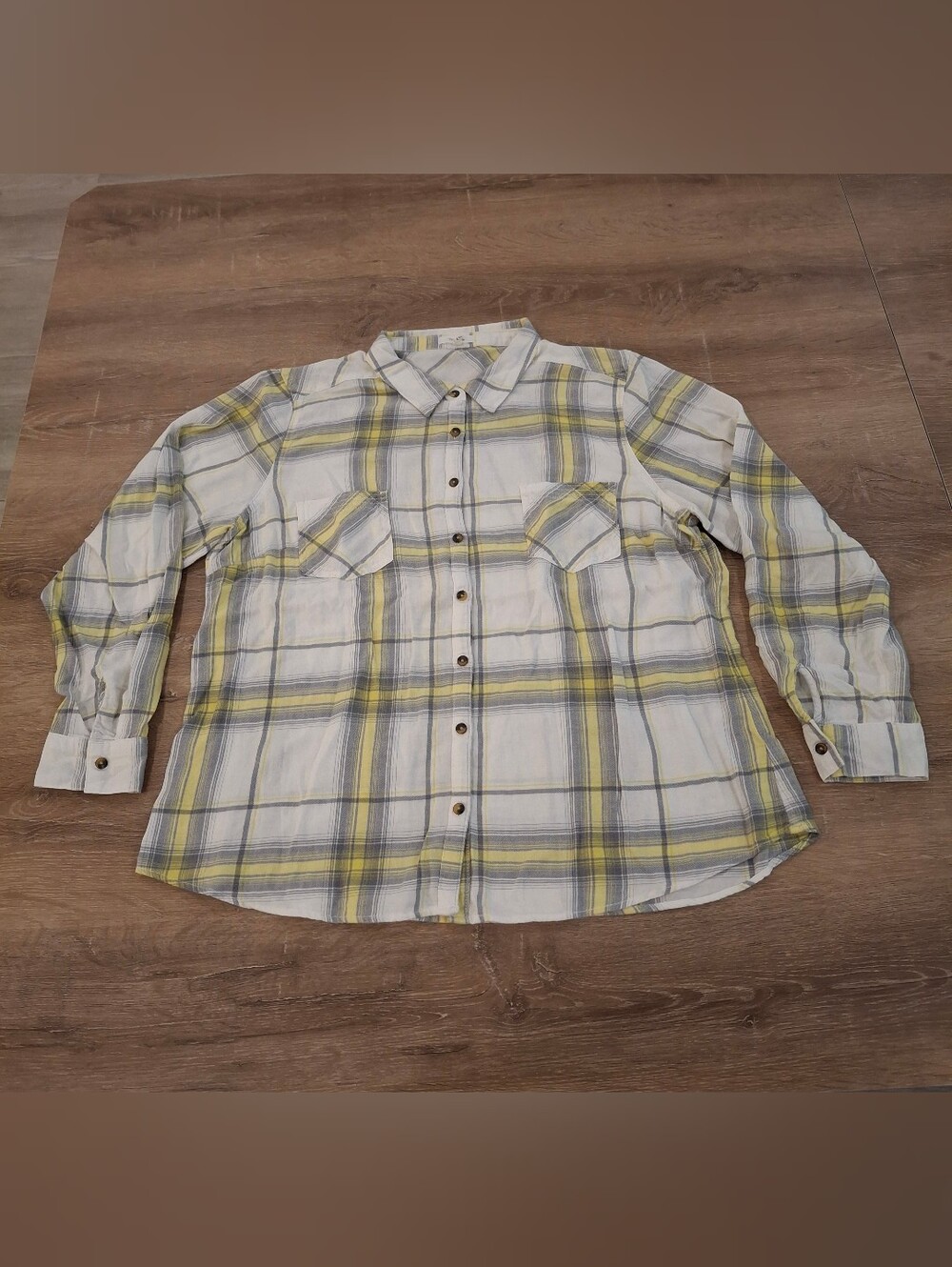 Maurices Plaid Button Front Shirt Women's XXL Yellow Gray